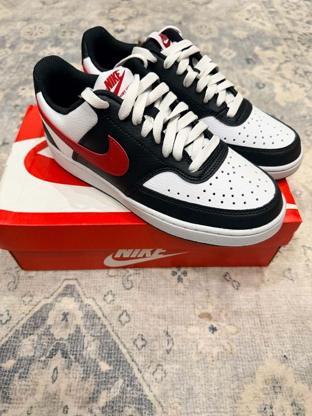 Nike Court Vision Low Next Nature Sneakers Black White Red- 7W/5.5Y - Picture 3 of 10